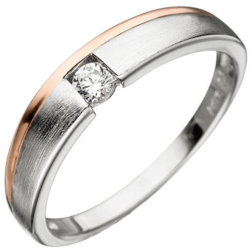 Jobo Damen-Ring Spannring aus 925 Sterling Silber Bicolor vergoldet mit Zirkonia