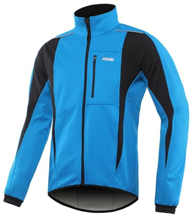 ARSUXEO Cykeljacka herr vattentät vindtät softshell vinter termisk andningsbar cykel ytterkläder 15K, BLÅ, S