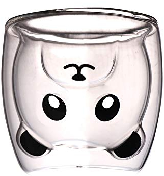 Binoster Taza de té de cristal de gato oso botella tazas,Taza linda,Vasos de doble pared Taza de café expreso, Taza de leche, cumpleaños de oficina y personal (Panda)