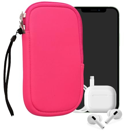 kwmobile Handytasche für Smartphones M - 5,5 - Neopren Handy Hülle Neon Pink - Handy Tasche 15,2 x 8,3 cm Innenmaße