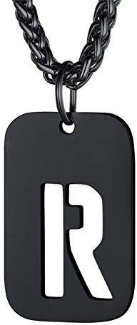 Bandmax Dog Tag Kette Herren Damen Erkennungsmarke Kette Edelstahl Buchstaben Kette Schwarz Halskette mit Anhänger Weizenkette 55cm Kette Schmuck Accessoire