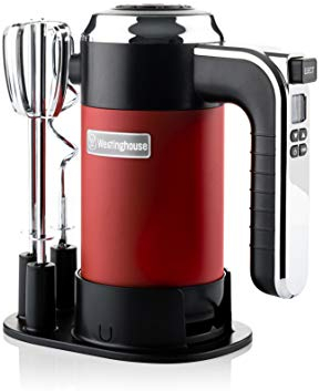 Westinghouse Retro Handmixer, 5 Geschwindigkeitsstufen + Turbofunktion, 2 Rührbesen, 2 Knethaken, LCD-Anzeige, Timer, Sockelboden, 350 Watt