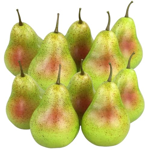 GMMH Künstliche Deko Birne, 10 Stück, Schwere Ausführung, Lebensechtes Plastikobst, Plastikfrucht, Kunstobst, Frucht, Dekoration, Schaufenster, Haushalt, Küche, Party, Hotel