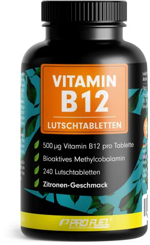 Vitamin B12 Lutschtabletten 240x ZITRONE, 500µg aktives Methylcobalamin B12 pro Tablette, leckerer Geschmack, vegan & hochdosiert, B12 Tabletten zum Lutschen, ohne Zuckerzusatz, mit Xylit gesüßt