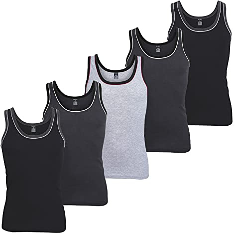 MT Herr Melange linne (5-pack) bomull finribbad undertröjor ärmlös, svart / grå, 3XL