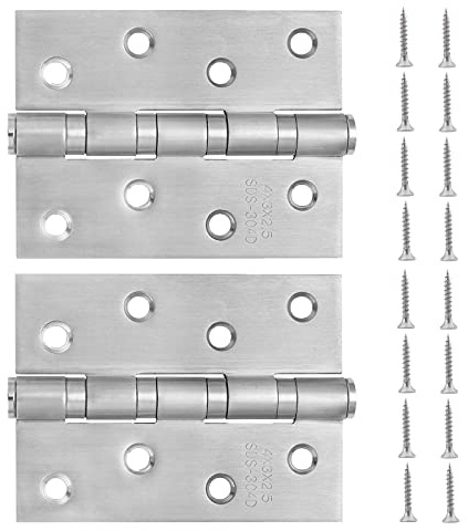 Booramy 2 Stück Edelstahl Tür-Scharnier 4-Fach Stahlkugel gelagert, 100mm Edelstahlscharnier 304, Materialstärke 2,5mm + Schrauben für Fenster Schrank