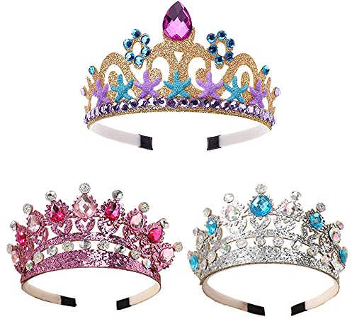 3 Stücke Krone Stirnband, Prinzessin Tiara Krone, Kristall Prinzessin Tiara, Prinzessin Verkleiden Kronen Stirnband, Stirnband Gold Kopfschmuck Tiara, für Cosplay Mädchen Geburtstag Party