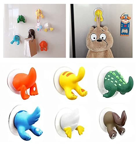 Haken Cartoon Tiere Saugnapf Kinder Handtuchhaken Kinder Tierwandhaken Badezimmer Saughaken Ohne zu Bohren Saughaken Wandhaken für Mantel,Handtuch,Schlüssel,Taschen,Hüte,6pcs