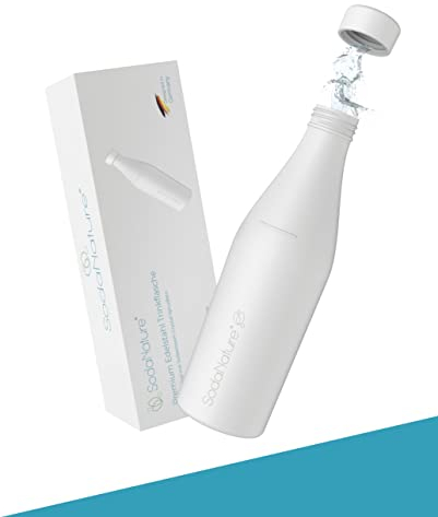 SodaNature® Premium 700ml Edelstahl Flasche für SodaStream Crystal | Zum Sprudeln geeignet, spülmaschinenfest & auslaufsicher | Zubehör für unterwegs inkl. edler Geschenkverpackung (Weiß)