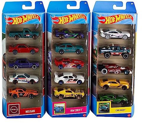 Hot Wheels 5er-Pack-Set - 15 Spielzeugautos, 3 themenspezifische Packs, Maßstab 1:64, authentische Details, für Kinder ab 3 Jahren, HNM05