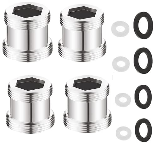 4Pcs Metal Faucet Adaptor, 20mm Male Thread to 22mm Male Thread Brass Extension Tap Aerator Connector with Rubber O-Rings for Bathroom Kitchen Sink Faucet Water Purifier Adapter Aerator