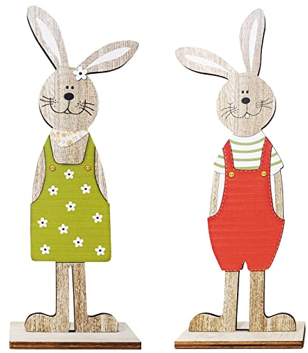 KOIROI 2X Osterhasen Deko, Osterhasen Figuren groß, Aufsteller Ostern Hase, Osterhase Holz, Deko Aufsteller Ostern, Dekoration zu Ostern für Drinnen