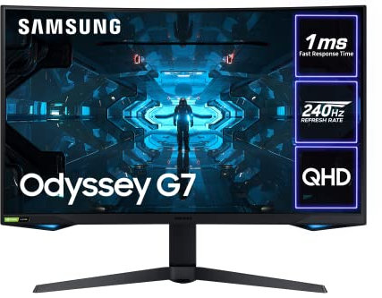 Samsung Odyssey G7 LC27G75TQSPXXU 27 1000R Curved Gaming Monitor - 240Hz, 1ms, 1440p QHD, Gsync, QLED, HDR600, HDMI, Displayport, USB