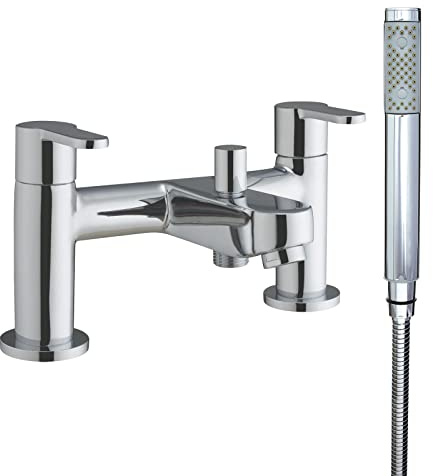 Kalm Chrome Bath Shower Mixer Tap | Dual Lever Handles | Includes Shower Handset & Hose | Deck Mounted | Bathroom Tap