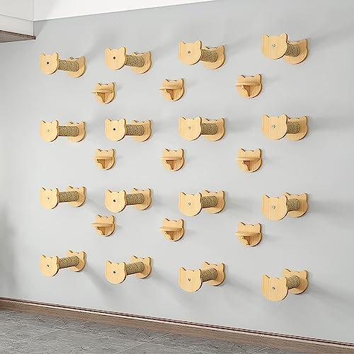 Wandmontiertes Katzen Kletterwand aus Massivem Holz, Katzenwandparkour, Katze Wandelement, Wandsprungplattform, Sprungbrett, Kletterleiter, Sisal-Katzenkratzbaummöbel (Size : Style5)