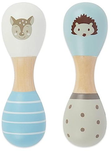 Bieco | Baby sonaglio - animali della foresta | set di 2 | 19 cm | Baby Maracas | giocattoli sonaglio per bambini 0-6 mesi | giocattoli per bambini Montessori 0-6 mesi | Baby sonagli in legno maracas