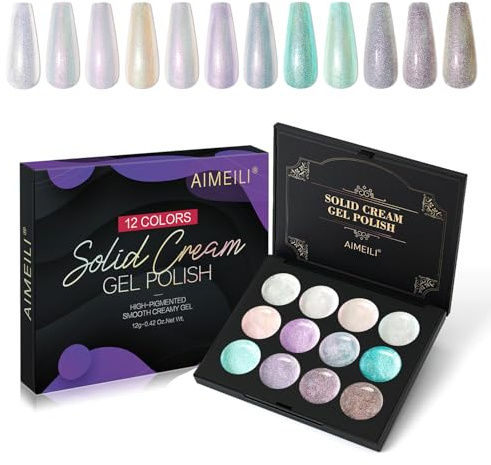 AIMEILI Solider Gel-Nagellack, Palette, neutral, nude, braun, rosa, weiß, pudding, UV-LED, Soak-Off-Kunst-Set, Maniküre, DIY zu Hause, 12 Farben