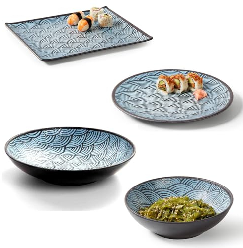 MBH Vaisselle SUSHI Ensemble de vaisselle en mélamine pour 4 personnes - Ensemble de vaisselle professionnel 16 pièces spécial pour SUSHI, léger et indéformable.