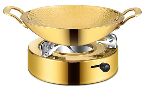 UGCER Chafing Dish-Set, Buffet-Speisewärmer, Pfanne, Hot Pot, Edelstahl-Alkohol-Herd-Trockentopf für Partys, Abendessen und Catering,Gold,28cm