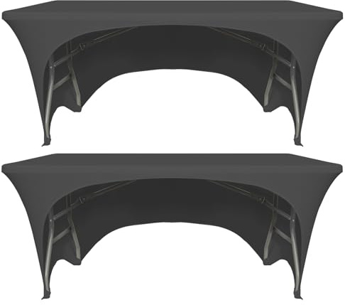 Lot mit 2 wasserschöpfbaren rechteckigen, elastischen Tischdecken aus Elasthanne für rechteckige Tische, mit offener Rückseite, geeignet für Bankette, Hochzeiten, Feiern und Urlaub – Schwarz