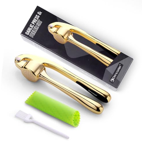 Drincarier Premium-Knoblauchpresse, professioneller Knoblauchwolf, leicht zu drücken und zu reinigen, rostfrei und spülmaschinenfest, effizienter Ingwer-Crusher - Gold