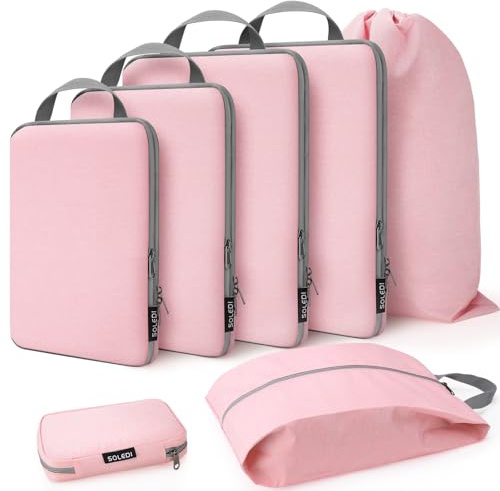SOLEDI Packing Cubes - 7-teiliges Kompressions-Set - Mehr Platz im Koffer & Rucksack sparen - Extra leichte Kleidertaschen, Reise Organizer, Packwürfel