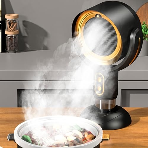 MENDUNER Portable Exhaust Fan, Negative Ion 2 Speed Detachable Filter Portable Range Hood, Oil Collection Cup Kitchen Exhaust Fan for Indoor BBQ Hot Pot USB Rechargeable (Black and Gold)