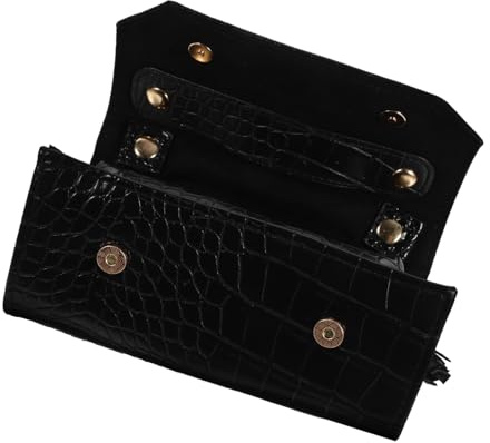 Amosfun Estuche Enrollable Para Joyas Portátil Negro, Organizer Multifunción De Viaje, Tela Suave, Tamaño Compacto, Bolsa Para Guardar Pulseras y Collares, Bolsa Para Viaje