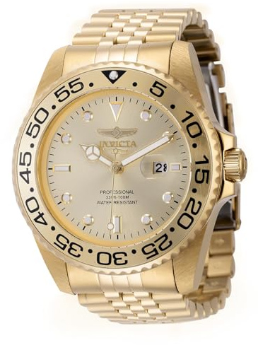 Invicta Pro Diver 44520 Herren Uhr - Wasserdicht - Analog - Quarzuhrwerk - Edelstahl mit goldenen zifferblat - 47mm