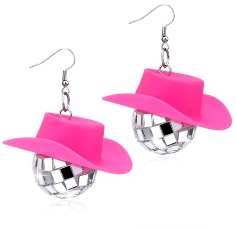 Discokugel-Ohrringe für Damen, Modische Discokugel-Ohrringe mit Hut 70er-Jahre-Diskokugel- Lustige Damen-Kostümzubehör für Geburtstag Halloween