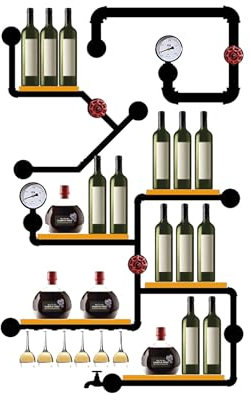 JOSIAHCQ Weinregal Wand Metall Flaschenregal Wine Rack Bar Regal Wand Weinschrank Hausbar Schmal Barschrank mit Weinglashalter Getränke Regal Mini Bar Vitrine Hängend für Bartheke Wohnzimmer Küche