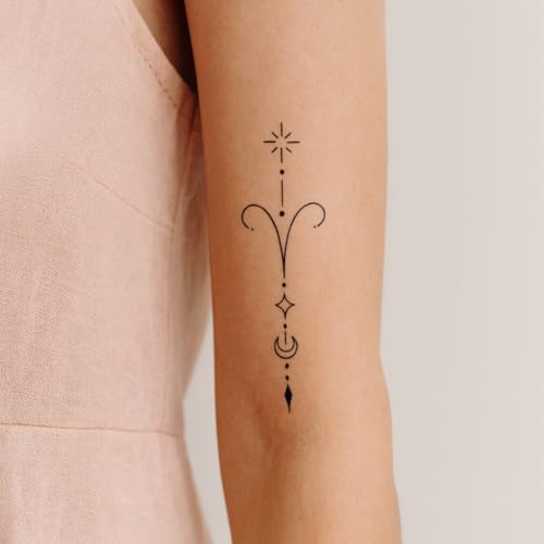 Zodiac sign tattoo – Temporalis® | Temporary tattoos for women and men – Vegan fake tattoos, waterproof and EU-certified – Lasts 1 to 2 weeks [ Aries – S-Long ]