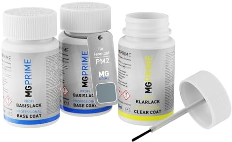 MG PRIME Autolack Lackstifte für Hyundai PM2 Meta Blue Pearl + Klarlack | Set aus Grundlack + Basislack + Klarlack, Lackfläschchen mit Pinsel, je 50ml