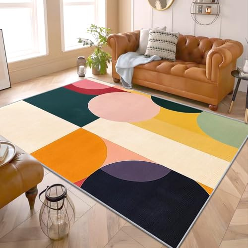 Geometrische Teppich - Teppich Wohnzimmer Schlafzimmer Geometrische Muster, Großer Teppich Bunt Geometrische, Weich Kurzflor & Waschbar & rutschfest Wohnzimmerteppich, Bettvorleger 140x200 cm