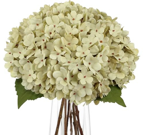 Arborus 6 unidades de hortensias artificiales de 35 cm, ramo de flores artificiales de seda hortensias blancas para jarrón, decoración de mesa, boda, salón, cocina, dormitorio, oficina