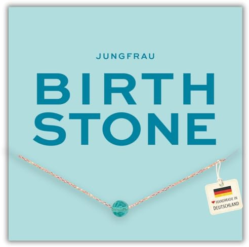 happymaker - Geburtsstein Kette, vergoldete Silberkette 925 mit echtem Edelstein als Geburtsstein für jedes Sternzeichen, handgefertigt in Deutschland, Spruchkarte und Geschenkverpackung