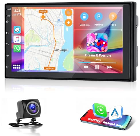Motorsi 2+64G Autoradio Doppio Din 7 Pollici con Navigazione GPS, Stereo 2 Din Carplay Wireless Android Auto, Bluetooth, WiFi, Radio FM/AM/AUX/RDS, Schermo Diviso, Telecamera Posteriore Inclusa