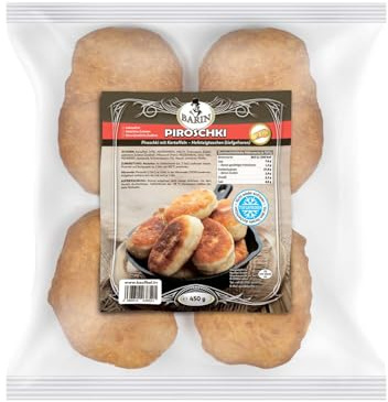 BARIN Hefeteigtaschen mit Kartoffel Füllung, 450g Tiefgefroren | 4 Stück pro Packung, Traditionelle Piroschki mit Speck und Zwiebeln, Ideal für Snacks, Hauptgerichte oder Beilagen