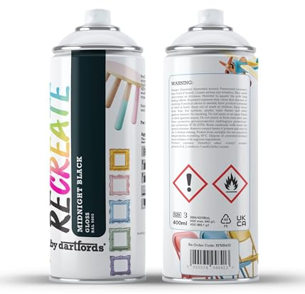 RECREATE Midnight Black Gloss Spray Paint for Wood, Metal, Plastic | Quick Drying, Smooth, Durable, Easy-to-Apply | Suitable for Indoor / Outdoor | For Furniture, Craft, Doors, Ornaments, Pots, Frames