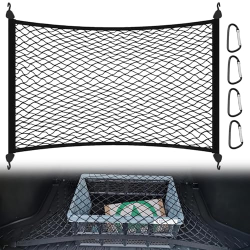 Cargo Net 80 x 60 cm Car Boot Net Elastic Nylon Baggage Organizer Storage Nets with 4 Hooks and 4 Snap Hooks Universal for Car Boot Trunk Vehicle Van SUV, Black