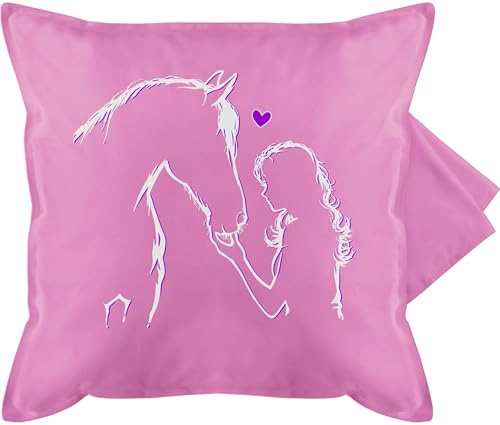 Kissenbezug - Kissen - Pferd und Reiterin Geschenk Pferde Mädchen Geschenk Pferd Geschenke Pferdeliebhaber I Reiten Geschenke für Pferdefreunde I Reitlehrerin - 50 x 50 cm - Pink - pferdekissen