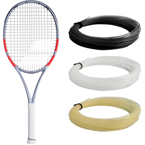 Babolat Pure Strike Team-Tennisschläger der 4. Generation, Carbon-Grau, besaitet mit 16 g Babolat Syn Gut bei mittlerer Spannung