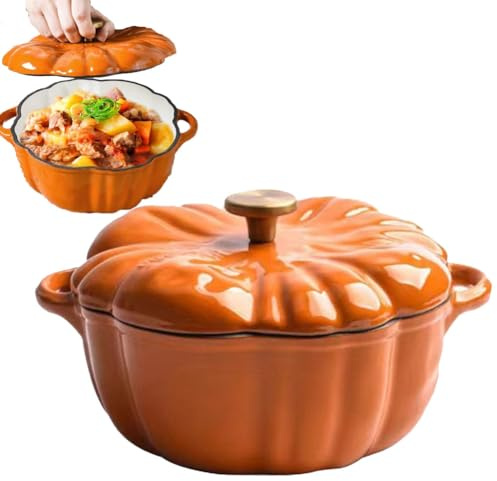 Schmortopf aus emailliertem Gusseisen mit Deckel, Dutch Oven Topf mit Deckel, Kürbis-Keramik-Dessert-Kochtopf, niedlicher Halloween-Dekor-Kürbis-Topf, überdachter Dutch Oven Suppentopf Backform, für