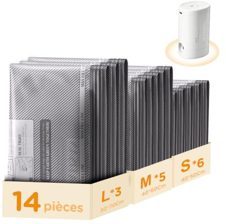 Vakuumbeutel für Kleidung, Vakuumbeutel für Kleidung Reise, Vacuum Bags – Kabellose Pumpe schnellt evakuiert, 14 Stück (6x40x50/5x40x60/3x50x70cm) PE+PA Luftdicht, Platz sparend für Reise & Heim