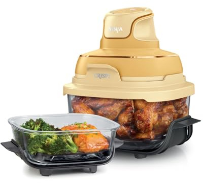 Ninja CRISPi Tragbare Heißluftfritteuse, 3,8 l & 1,4 l, 1700 W, kompakt | 4-in-1: Heißluftfrittieren, Braten, Warmhalten, Aufknuspern, 6 Portionen, 2 Glasbehälter & Deckel, Ingwerbraun FN101EUGD