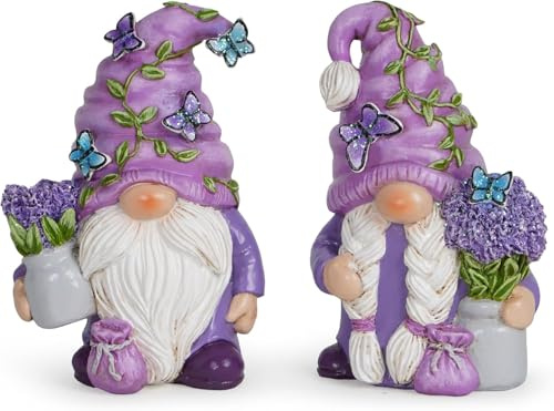 ZAWUU Lavender Gonk Gnomes Resin Ornaments - Purple Garden Gnomes for Home Decor, Ideal Lavender Gifts for Women & Mum, Hand-Painted Fairy Garden Accessories for Patio or Bookshelf