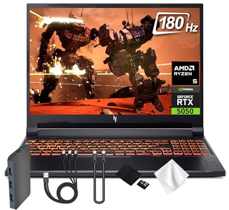 acer Nitro V 16 AI Gaming Laptop, 16 WUXGA 180Hz Display, NVIDIA GeForce RTX 5050, AMD Ryzen 5 240, 16GB DDR5, 1.5TB(512GB SSD & 1TB Docking Station), Backlit Keyboard, Copilot, Win 11 Pro, Black