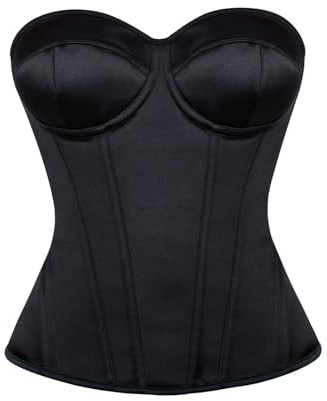Corsetto da donna elegante e semplice con scollatura a cuore, corsetto svasato in vita, snellente, bustino senza maniche, senza spalline, top a spalla scoperta, schiena libera, top monocromatico, O