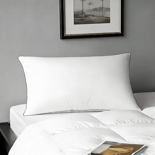 MAXICOZY White Down Feather Pillow Standard Size with 430 TC Cotton Blend Cover, Luxury Medium Firm Hotel Collection Pillows, 3-Chambers Fluffy Bed Pillow for Back & Side Sleepers 1Pack 20x26