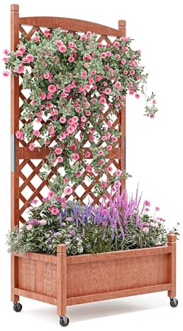 Garvee Jardinière Mobile en Bois avec Treillis, Bac Surélevé